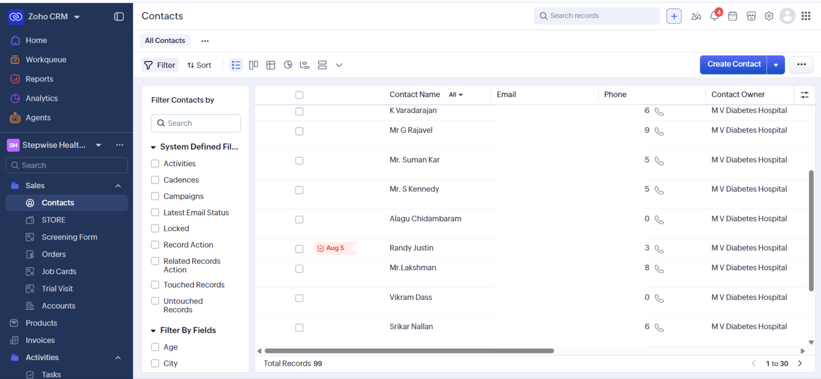Customer record inside Zoho CRM